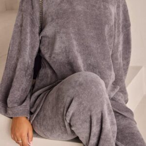 Grijs huispak dames maat 38-44 – comfortabele loungewear set van zachte stof met trui en broek