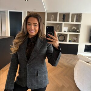 Frime donkergrijze geruite blazer met vrouwelijke pasvorm